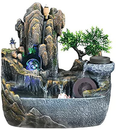 Modern Desktop Fountain, Tabletop Water Fountain with Cascading Rock Waterfall and Rockery Stream Zen Meditation Indoor Waterfall Feature with Automatic Pump for Home Office Bedroom Desk Decoration,W