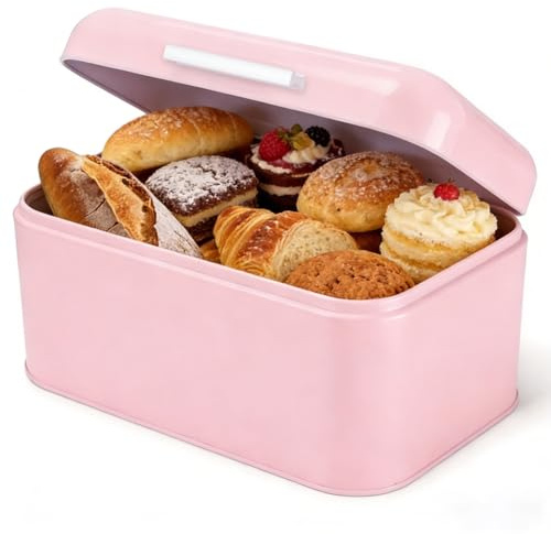 Sunicon Contenitore per Pane per Piano di Lavoro della Cucina, Contenitore per Pane in Ferro Rosa con Coperchio Non tossico Contenitore per Alimenti retrò di Grande capacità per