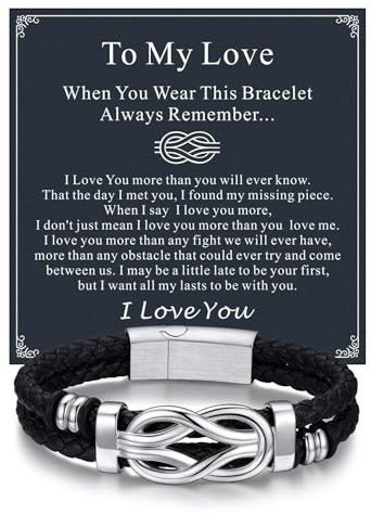 Bandmax Ich Liebe Dich Lederarmband Herren Edelstahl Armband Herren Wickelarmband mit Karte Unendlichkeit Knoten Armband für Geburtstag Weihnachten Modeschmuck Accessoire