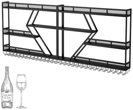 CHYOOP Portabottiglie in Metallo da Parete con portabicchieri da Vino sospeso, mensola da Bar da Parete, mensole da Bar galleggianti, mensola per liquori, portabottiglie da Parete, portabicchieri d