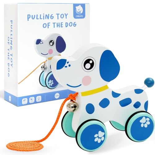 HOTUT Nachziehtiere aus Holz, Nachzieh-Welpe, Nachziehspielzeug ab 1 Jahr, Süßes Hinterherzieh Tier für Kinder ab 12 Monaten, Baby Spielzeug Holz Hinterherzieh Geburtstagsgeschenk