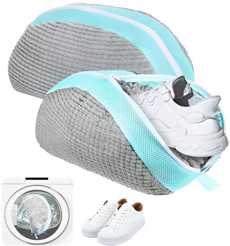 Schuhwaschbeutel Waschmaschine 2 Stück Reißverschluss Wäschesack für Schuhe Anti-Verformung Leicht und Tragbar Wiederverwendbares Wäschenetz Laundry Shoe Bag für Sneaker (Grey 39cm x 25cm x 9cm)