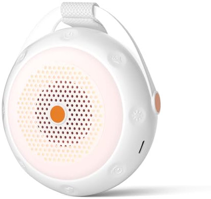Machine à bruit blanc pour bébé - Bruit blanc avec lumière - 21 sons apaisants - Aide à l'endormissement des enfants avec minuteur - Contrôle du volume (Orange, Rond)