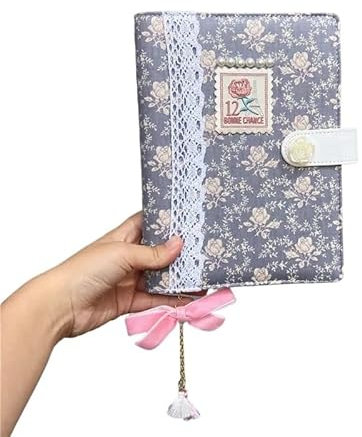 MTKSFDC Notizbuch Liniert Lovely Girl Loose-Leaf Set Book Diary Rose Hand Tent Book Cloth Art Lace Edge Notebook(B,A5)