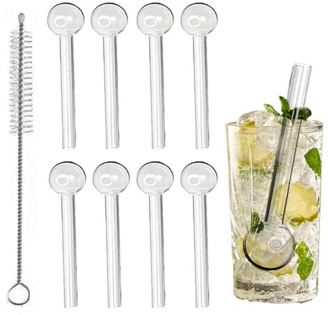 8 pajitas de vidrio de 10,2 cm, resistentes a los golpes, reutilizables, aptas para lavavajillas, para jugo, café, cócteles, limonadas