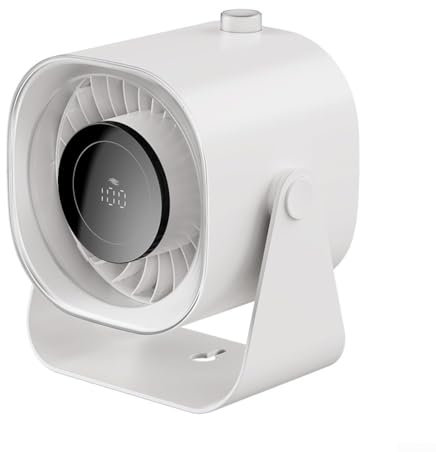 Ventilador de escritorio de velocidad ajustable, ventilador de refrigeración recargable de 5000 mAh, inclinación ajustable de 220 °, ventilador silencioso, pantalla digital LED (blanco)