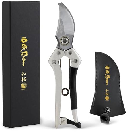Wazakura Ishihara Sensei Bypass Pruning Shears 200mm (7.87) Made in Japan, Stainless Steel, One-Hand Safety Lock - Japanese Garden Shears with Resin Handle