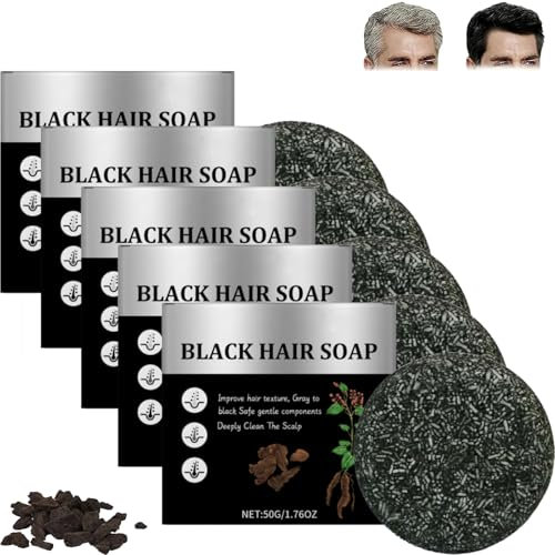 Black Hair Soap - Black Hair Shampoo Bar Natural Bamboo Charcoal Shampoo Soap, Grey Reducing Shampoo Men, Anti Grey Soap White Hair Reverse Bar, Deeply Clean Scalp (2PC)