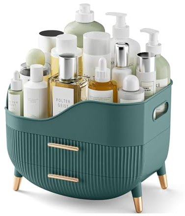 SIOOUI Makeup-Organizer mit Schubladen, Große Kosmetik-Aufbewahrung für Schminktisch, Kosmetik-Vitrine mit Griff für Schlafzimmer, Badezimmer & Waschtisch (Grün)