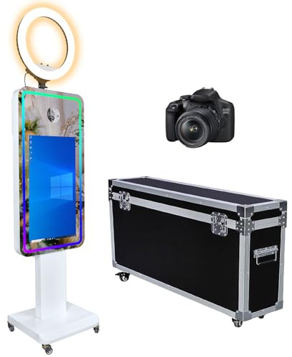 Mirror Photo Booth with 21.5 Touchscreen, APP Control & Instant Printing, Portable DSLR Photo Booth Includes RGB Ring Light & Flight Case for Wedding Parties Events (Photo Booth + Camera)