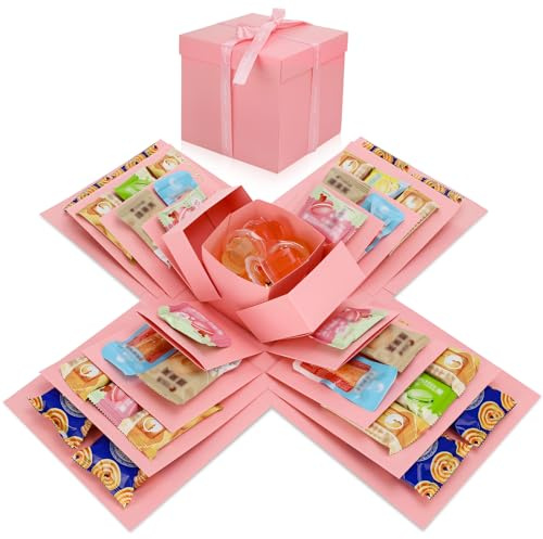 Candcamp Explosion Box, DIY Explosion Gift Cardboard, 5 Layer Creative Surprise Case Surprise Container for Anniversary Festival Record Memories Pink