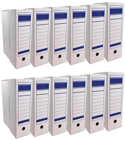 Acan Tradineur - Pack de 12 archivadores definitivos, caja archivo plegable de cartón, 2 posiciones, tamaño folio, fácil montaje, conservar documentos, facturas, 36 x 25 x 9 cm