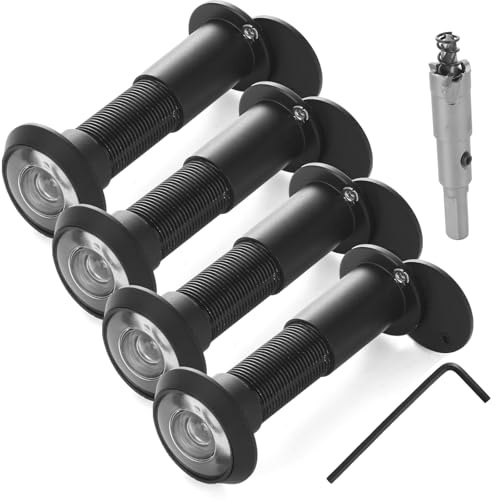 LOYORTY 4PCS Peep Holes for Door with 16mm Drill Bit and Hex Wrench, 220-degree Peep Hole Cameras for Front Door, Door Viewer Peephole with Heavy Duty Rotating Privacy Cover for 1.54 to 2.32 Doors