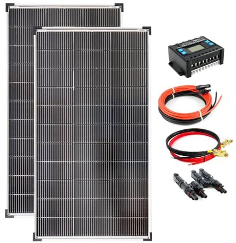 SOLARTRONICS Solar Set 2x 120W monokristalline Solarmodul + 20A Laderegler blau+ Solarkabel, Batteriekabel + Solarstecker