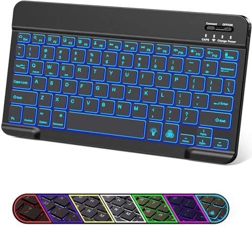 LOOBOAKY Tastiera Bluetooth per iPad, retroilluminazione a 7 colori, tastiera wireless ricaricabile da 10 pollici per iPad di 10a/9a/8a generazione, iPhone, tablet, smartphone, iOS, Android, Windows