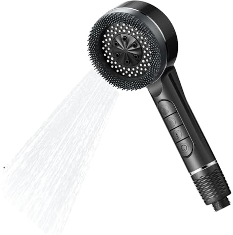 High Pressure Filter Shower Head and Hose Set with 4 Spray Modes, Includes 1.5M PVC Hose Holder & 3 Cartridges, Button Control for Hard Water Chlorine Removal (Grey)