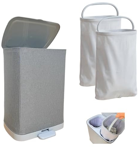 Dasellfa Wäschekorb, Wäschesammler Schmal 50l, Wäschekorb 2 Fächer mit Deckel, Laundry Baskets, WäScheköRbe mit Herausnehmbarer und Waschbarer Innentasche, Wäschetonne für Schmutzwäsche