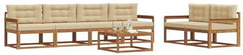 vidaXL Outdoor-Sofagarnitur mit Kissen 7 pcs Natur und Beige, Modernes Garten-Sofagarnitur, langlebige Gartenmöbel, modulare Gartenmöbel, Lounge-Dekor für Poolseiten