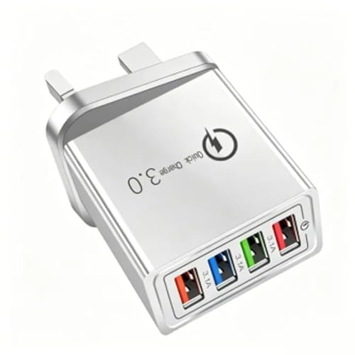 Hyper Charge Pro, 4-Port Quick Charge 3.0 Hub with Temp Control & Fast Charging, USB Plug Fast Charging (1, White)