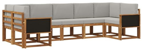 vidaXL Outdoor-Sofagarnitur mit Kissen 7 pcs Natürlich und Hellgrau, Garten-Sofa-Set, modernes Outdoor-Modular, Patio-Sitzgruppe, Akazienholz-Möbel, Lounge für den Hinterhof
