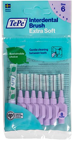 TePe Scovolini interdentali Extra Soft / Spazzolini interdentali ultra morbidi di alta qualità con cappuccio, misura ISO 6 (filo 1,1 mm), lilla, 2 confezioni x 8 pz