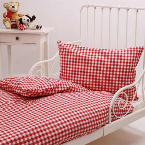 Hans-Textil-Shop Karierte Kinderbettwäsche 100x135 40x60 cm Karo 1x1 cm Rot 100% Baumwolle - Kinderbett, Bettbezug, Landhaus, Bettwäsche für Kinder, Set 2-teilig (Rot)
