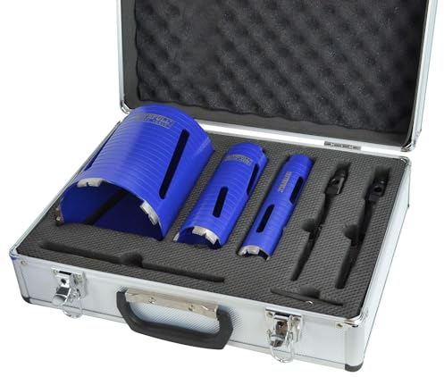 Faithfull FAIDCKIT7 7 Piece Diamond Core Drill Kit in Case. Includes: 38, 52 & 117mm Cores