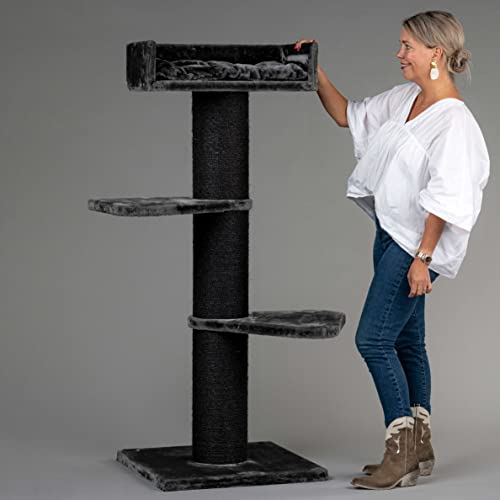 Arbres à Chat RHRQuality pour Grands Chats - Royalty - 158 cm de Haut - avec poteaux en sisal Extra épais de 20 cm - Blackline Gris foncé