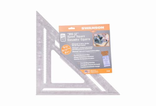 Swanson T0108 Big 12 Speed Square Layout Tool with Blue Book | Includes the 12-inch heavy-gauge aluminum alloy square and the Blue Layout Instruction Book.