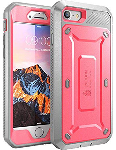 SUPCASE Unicorn Beetle Pro Series Case Designed for iPhone 7 / iPhone 8 / iPhone SE 2 (2020) / iPhone SE 3 (2022), Full-body Rugged Holster Case with Built-in Screen Protector (Pink/Gray)