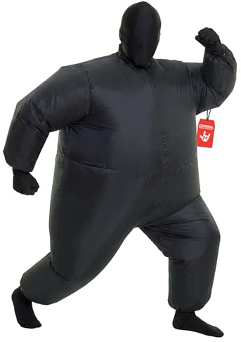 Morphsuits Black Megamorph Inflatable Kids Fancy dress Costume - One Size | Full Blow-up Bodysuit with a Built-in Fan, Battery Pack, Easy Zipper Included, Perfect for Halloween, Fun for Fancy Dress
