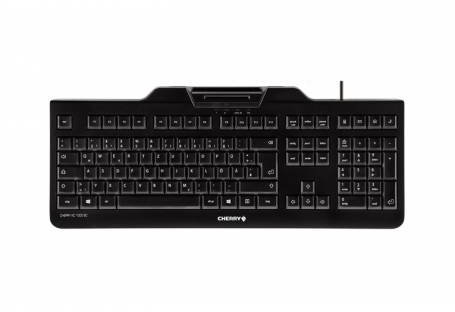 CHERRY KC 1000 SC, Kabelgebundene Security-Tastatur mit integriertem Kartenleser, Italienisches Layout (QWERTY), Plug & Play (USB-A), Flaches Design, Schwarz