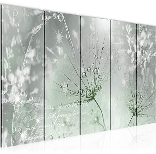 Runa Art Wandbild XXL Pusteblume Wohnzimmer Schlafzimmer 200 x 80 cm Grün Grau 5 Teilig - Made in Germany - 205555c