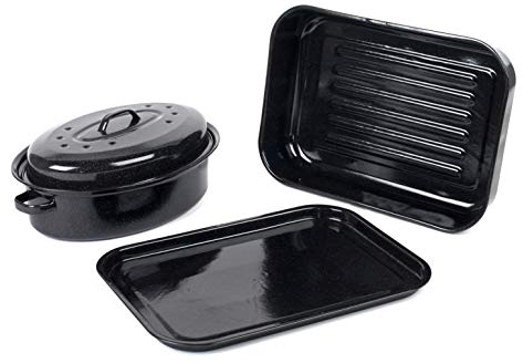 Russell Hobbs Tiefer Bräter aus Glasemaille, Backblech und Selbstbräter mit Deckel, schwarz
