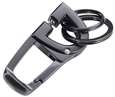 TROIKA D-CLICK – KR18-06/GM – Schlüsselanhänger mit 2 Schlüsselringen – praktischer Klick-Verschluss – Karabinerhaken – Metallguss– glänzend – gunmetal grau – TROIKA-Original