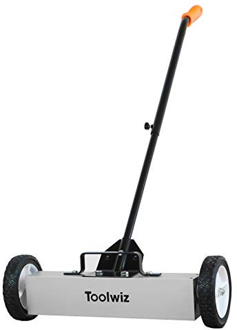 Toolwiz Magnetic Pick Up Sweeper 45.7cm/18 inch Large Magnet Pickup Lawn Sweeper Roofing Tools, 11.8KG/26Lbs Yard Magnet with Telescoping Holder and Quick Release Latch Industrial Magnets Heavy Duty