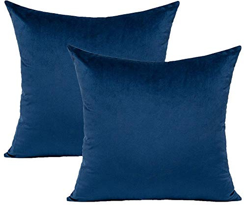 VAKADO 50x50 cm Marineblaue Zierkissenbezug aus Samt in Dunkelblau Dekorative Kissenbezug aus Samt Weich Solide Quadratische Heimdekoration für Couch Sofa Schlafzimmer Auto 2er Set
