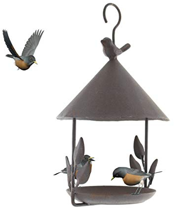 TentHome Vogelhaus Vogelfutterhaus zum Aufhängen Futterstation Vogelhäuschen Futterhaus Futterstelle Garten Deko Gusseisen Vogelstation Hängend