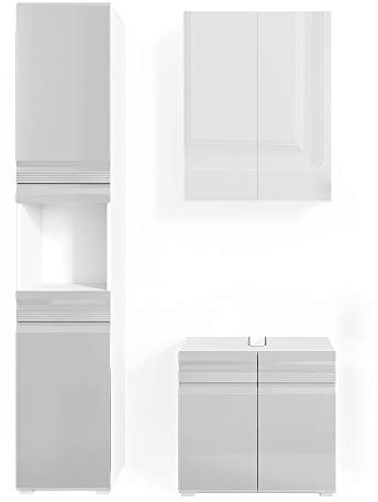 Vicco set mobili bagno Fredd, Bianco lucido, 3 parti, con colonna