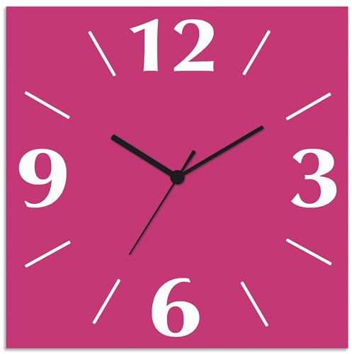 ARTLAND Wanddeko Wanduhr ohne Tickgeräusche Alu Quarzuhr 30x30 cm Quadratisch Lautlos 4 Ziffern Farbig Schlichtes Design Pink Brombeer S7KL