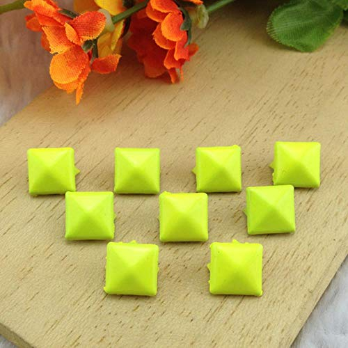 Mix-Colors 100pcs 9mm Pyramid Nieten und Nieten Punk DIY Metal Square Nieten Nieten und Spikes für Kleidung Schuhe Taschen Zubehör, fluoreszierend gelb