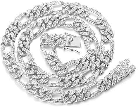 Halukakah Herren Goldkette Iced Out,12MM Männer Kubanische Kette Miami Platin überzogen Weißgold Halsband Halskette 45cm,Volle Cz Diamant Schnitt Zinken-Set,Geschenk für Ihn