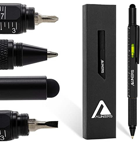 Auners - Metal Multi Tool Pen - Ballpoint Stylus Ruler Spirit Level Screwdriver - Christmas Gifts for Men Him Father Dad Friend Stocking Filler Presents - Power Tool Box Kit