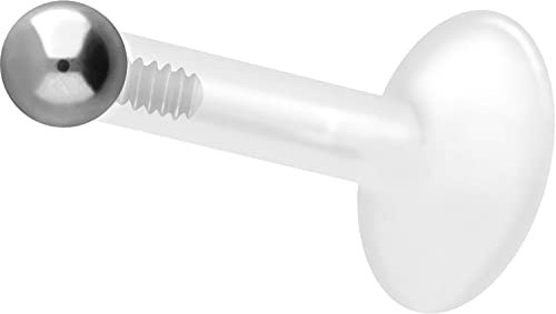 PIERCINGLINE PTFE Labret mit Gewinde Titan AUFSATZ KUGEL 2,5 mm Piercing Lippe Nase Ohr Helix Silberfarben 1,2 x 7 mm