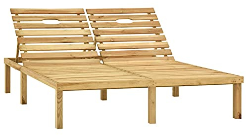 Tidyard 2-Personen-Sonnenlieg Doppel Sonnenliege Gartenliege Holzliege Doppelliege Gartenm?Bel Liege Relaxliege Strandliege Saunaliege Loungebett 200 x 138 x (31,5-77) cm,Verstellbare Rückenlehne