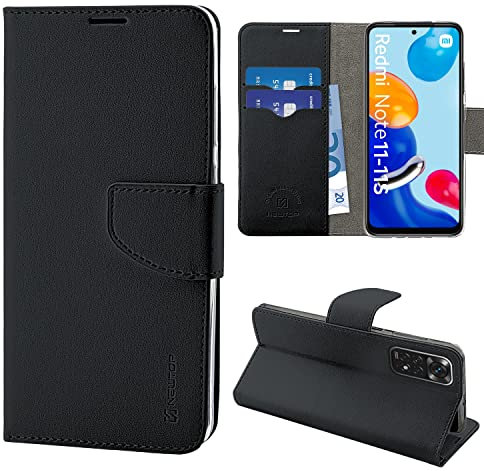 N NEWTOP Cover Compatibile per Xiaomi Redmi Note 11 /11S, HQ Lateral Custodia Libro Flip Chiusura Magnetica Portafoglio Simil Pelle Stand (Nero)