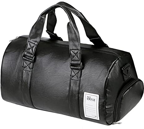 GIBZ Sporttasche 20L PU Leder Organizer Tasche mit Schuhfach Gym Weekender Sport Reisetasche für Herren Outdoor, Schwarz, Klein