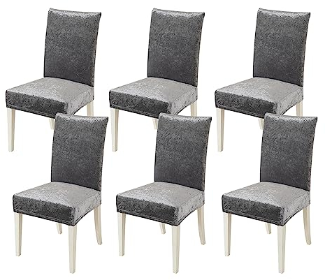 MIULEE Stuhlhussen 6er Set Elastische hussen Stuhlbezug Schwingstühle Hussen für Stühle Grau,Samt Stuhlbezüge für Bürostuhl Bezug Küche Wohnzimmer Bankett Familie Hochzeit Party Stuhlhusse
