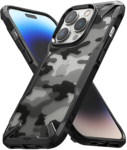 Ringke Fusion-X Case Compatible with iPhone 14 Pro Max 6.7-Inch, Camoflauge Design Hard Back Heavy Duty Shockproof Advanced Protective TPU Bumper Phone Cover - Camo Black