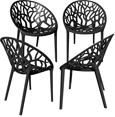 TRISENS Gartenstuhl Kunststoff Stapelstuhl Bistrostuhl Küchenstuhl Stuhl Stapelbar, Farbe:Schwarz, Menge:4 St.